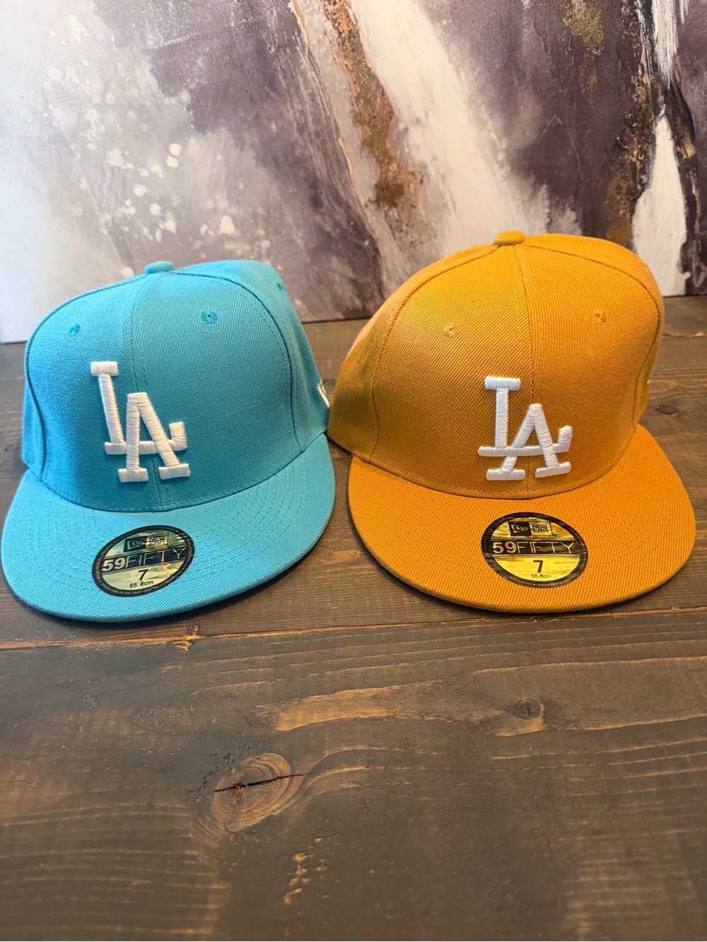 New Era  LA Dodgers Flat Brim Cap - Turquoise & Mustard fitted